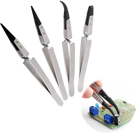 Pince à Épiler Pincettes Antistatique en Acier Inoxydable Pince Brucelle Electronique en Plastique Pinces à Épiler Précision Professionnelles Pince Bijoux pour Loisirs Créatifs Modélisme 4 pièces (A)