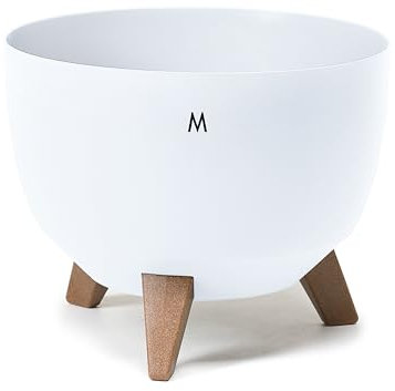 MELTOM Blumentopf mit Füßen aus Kunststoff, Schale mit Einsatz, Rund, Farbe: Weiß, H: 23cm, D: 29 cm