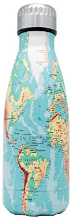 NERTHUS Fih 761 Bouteille Double Paroi pour Carte du Monde Froid et Chaud 350 ML, Acier Inoxydable, sans Bpa, 18/8