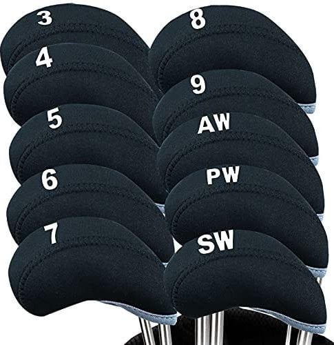Golf Iron Head Covers with Number Printed Value 10 Pcs/Set, Golf Headcovers for Iron Club Lightweight Durable Portable Fit All Irons Clubs (Black)