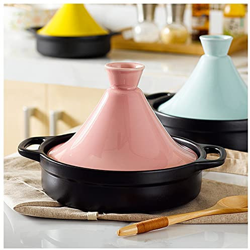 Tagine Moroccan Ceramic Cooker Pot, Nonstick Cooking Tagine w/Ceramic Lid Cookware Stew Pan for Different Cooking Styles,Pink,8.5inch