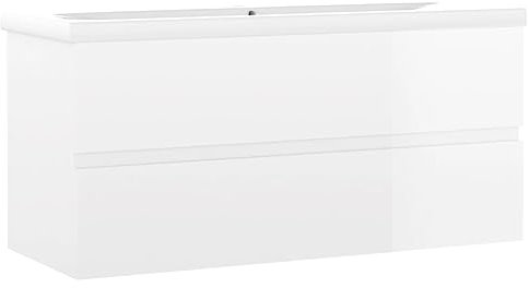 vidaXL Waschbeckenunterschrank mit Einbaubecken Unterschrank Badschrank Waschtisch Badezimmerschrank Hängeschrank Badmöbel Hochglanz-Weiß Holzwerkstoff