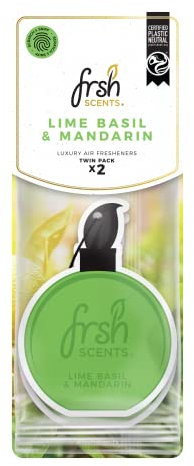 FRSH Scents FR1362 Lime Basil & Mandarin Luxury Card Air Freshener – Lifespan of up to 30 Days – Ideal for rear-view mirrors and hanging handles – Twin Pack, Green