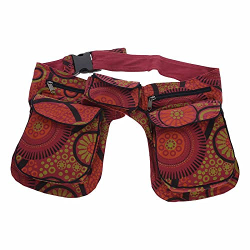 Doppel Bauchtasche Sidebag Gürteltasche Festivaltasche Hippie Goa Hüfttasche Hipbag, Farbe:Bordeaux