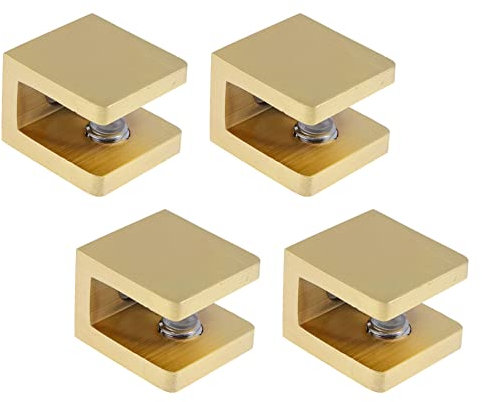 KUMGROT Duschregal-Clips, Glas, U-Klemme, Regal, ohne Bohren, verstellbare Halterung, Hardware für 8–10 mm Glas, goldfarben, 4 Stück