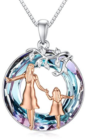 ROMANTICWORK Mutter Tochter Kette Sterling Silber Mutter Kristall Anhänger Halskette Schmuck Geschenke für Mama Mädchen Damen