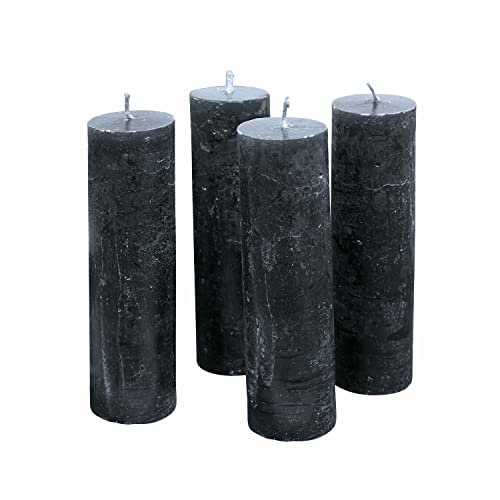 Loberon Kerze 4er Set Muriel, von Hand gefertigt, Lange Brenndauer, Adventskerzen, Adventskranz, Stumpenkerzen, Paraffinwachs, anthrazit