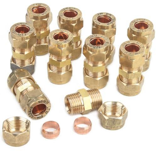 LTWFITTING 10MM OD Compression Union, Brass Compression Fitting (Pack of 10)