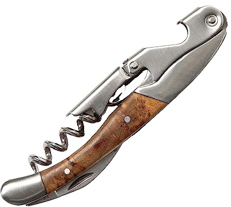The Wine Chic Premium Professional Corkscrew Wine Opener with Elegant Wood Handle, Manual Wine Key with Foil Knife and Cap Bottle Opener for Bartenders, Waiters and Sommeliers