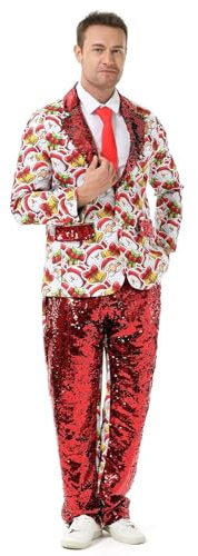 U LOOK UGLY TODAY Herren Lustige Weihnachtsanzüge für Weihnachten Party Kostüm Festliche Anzug in Verschiedenen Drucken aus Sakko, Hose und Krawatte XL