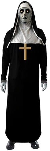 IRWOY Halloween Nonne Kostüm, Scary Nonne Outfit mit The Nun Horror Maske Kreuz Halskette Priester Halloween Kostüm Schwarz für Erwachsene - Verkleidung Partys Cosplay, Karneval & Halloween (M)