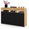 Euro Style Große Kommode mit 3 Türen+Led Schrank Sideboard Tv Schrank Wohnzimmer/Schlafzimmer 135x90x40 cm, Weiß Matt/Weiß Hochglanz/Schwarz/Golden Eiche/Sonoma Eiche (Golden Eiche- Schwarz Matt)