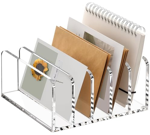 SANRUI Acryl-Schreibtisch-Ordner-Halter, 5 aufrechte, klare Schreibtisch-Mails-Sortierer, Dokumente, Zeitschriften, Aufbewahrung, Organisation, Brief-Ordner, Racks für Zuhause, Büro und Klassenzimmer