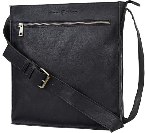 ANTONIO VALERIA Austin Premium Leder Messenger Bag für Herren, Oily Wash Black, Kuriertasche