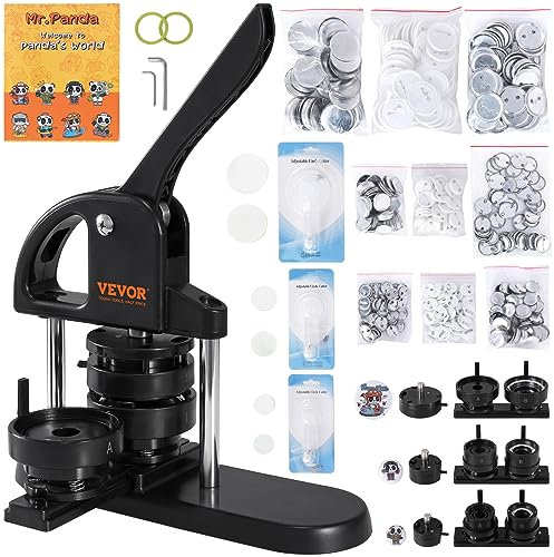 VEVOR Button Maker Machine, 1/1.25/2.28 inch(25/32/58mm) 3-in-1 Pin Maker, Installation-Free Badge Punch Press Kit, Button Making Supplies with 300pcs Button Parts, Circle Cutter, Magic Book