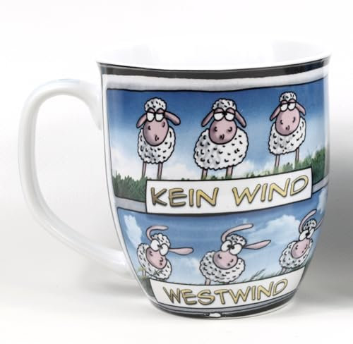 Witziger Becher Schafe Windrichtung Tasse Porzellan Inhalt 400ml Kaffeebecher Ostwind Westwind Sturm Küste Urlaub