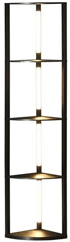 HOMCOM LED Floor Lamp with Shelves, 4 Layers Dimmable Modern Standing Lamp with 3 Brightness Levels and Foot Switch for Living Room, Bedroom, Office, Black