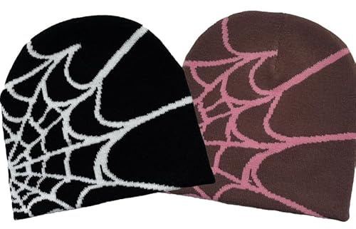 CORIRESHA Y2K Strickmütze für Damen und Herren, Spinnennetz, warm, weich, Gothic-Wintermütze
