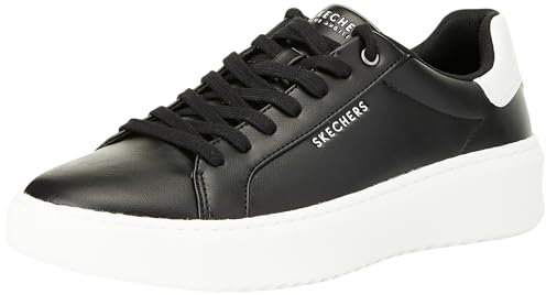 Skechers, Sneaker Suit Court Break Uomo, Black Duraleather/White Heel Trim, 46 EU