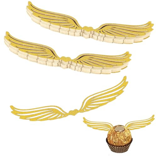 50pcs Décoration de Gâteau Ailes, Décoration de Cupcakes Ailes Dorées avec 50 Colles Distributrices Décorations de Gâteaux à Ailes pour Mariage Fournitures de Décoration de Fête