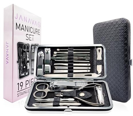 JANAVA | Manicure Set for Women | Nail Clippers | Travel Essentials | Stainless Steel 19 Piece | Nail Kit | Pedicure Sets for Feet | Nail Files |