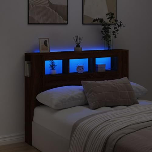 vidaXL Tête de Lit à LED, Tête de Cadre de Lit, Accessoire de Lit Double, Meuble de Chambre à Coucher Maison Intérieur, Chêne Marron 140x18,5x103,5cm Bois Ingénierie