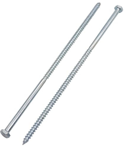 SKIR'CO (15 pièces) Vis à bois à tête hexagonale en acier zingué M6 x 200 mm, tire-fond DIN 571, vis hexagonales, tire-fonds