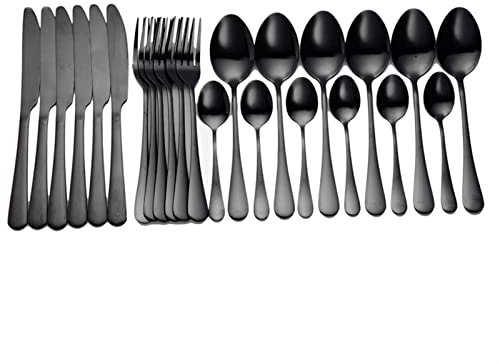Ensembles de couverts Vaisselle en acier inoxydable Couverts dorés Ensemble de couteaux à fourchette modernes Couverts de cuisine dorés noirs 24 pièces Ensemble de couverts de table (Noir 6sets)