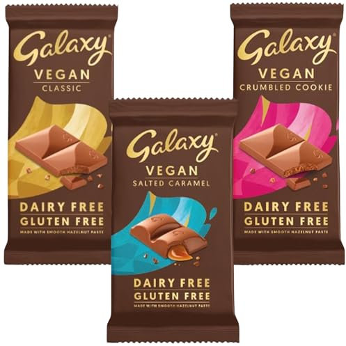 Dairy Free & Gluten Free Chocolate Bar - Bundle Consisting of Galaxy Vegan Crumbled Cookie, Salted Caramel and Galaxy Classic 100g each (3 Pack)