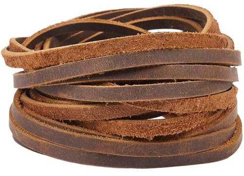 GORGECRAFT 5m x 5mm Flat Leather Cord Genuine Leather Strips 2mm Thick Cowhide Strings Braiding Thread Rope for Bracelets Necklace Jewelry Making Boot Lace DIY Crafts Tooling Workshop, Sienna