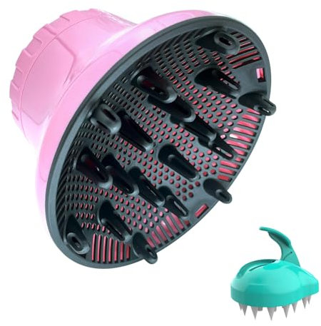 Universal Haar Diffusor, Diffusor Föhn, Diffuser Föhn Aufsatz, Anpassungsfähig für Schlag Trockner mit Düse 1,4-2,6 Zoll für lockiges oder welliges Haar Styling (Rosa)