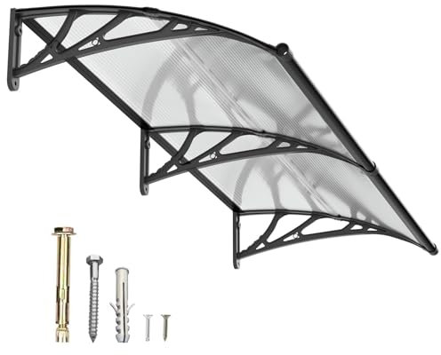 GUANSU-CN Marquesina para Puerta Exterior 150x100CM,Tejadillo de Protección con Fregadero de Drenaje contra Lluvia y Rayos UV,Cubierta de Policarbonato para Puertas,Ventanas,Porches,Patios y Terrazas