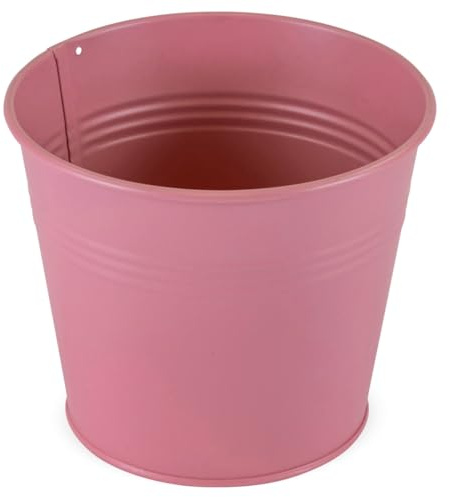 Blumentopf aus Metall in rosa 16cm x 15cm - Übertopf als Orchideentopf, Pflanzentopf, Kräutertopf, Bonsai Topf und Pflanzen Zubehör - Blumenübertopf für die Balkon und Fensterbank Deko