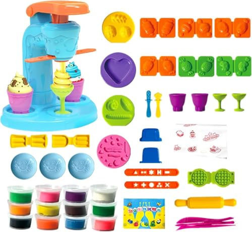 45 Pcs Ice Cream Playdough Set for Kids - Children Play Dough Tools Set, Kitchen Plasticine Toys for Boy Girl Age 2 3 4 5 6 Years Old, Playdough Tubs Accessories Kit for Birthday Christmas Party Gift