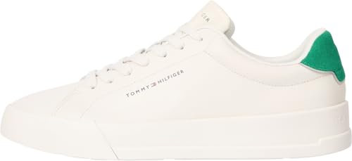 Tommy Hilfiger Herren Court Sneaker Detail Essential aus Leder, Weiß (Alabaster), 44