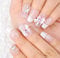 Sethexy Coffin Rhinestones Press on Nails Mirror Cat Eye Fake Nail French 3D Embossed Design False Nails Reusable Glue on Nail for Women and Girls 10Pcs (white1, L)