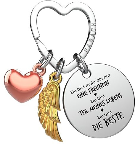 FABACH Beste Freundin Schlüsselanhänger Schutzengel Glücksbringer mit Herz und Gravur - Beste Freundin Geschenke Schlüsselanhänger Herz - Beste Freundinnen Geschenk Engel Glücksbringer
