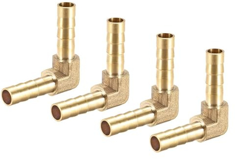 MACHSWON Brass Hose Connector 6mm Metal Double Ended 90 Degree Right Angle Copper Pagoda Joint Pipe Air Fuel Hose Joiner Water Pipe Gas Tubing Hose Fitting 4pcs
