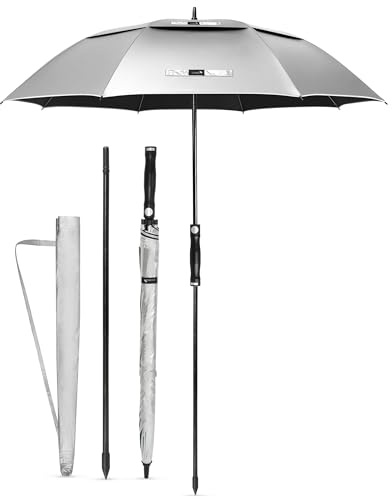 ZOMAKE UV Ombrello da Golf 157cm,Ombrello Golf Grande Protezione UV UPF 50+,Grandi Ombrello Pioggia Antivento Robusto Con Barra di Estensione,XL Ombrelli Automatico Per Uomo Donna(Argento Nero)