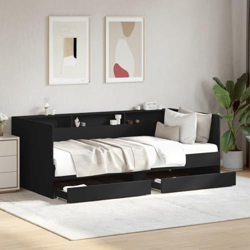 LAPOOH Daybed with Drawers Black 90x200 cm Engineered Wood,Daybed with Drawers,Guest Bed&Sofa Bed,Day Bed with Storage-3280847