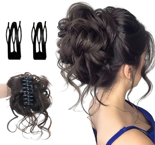 GUOYOU Chignon Coda Capelli Extension,1 Pezzo Capelli Finti e 2 Pezzi Fermagli Capelli Donna Finto Capelli Bellissimo Chignon Facile per Capelli,Adatto Donna e Ragazza(Marrone Nero)