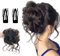 GUOYOU Postizos de Pelo Natural,1 Pieza Moño Postizo y 2 Piezas Pinzas Pelo Coletas Postizas Natural Peluca Negra Postizo Exquisito Moño Trenza Postiza,para Niñas (Marrón Negro)