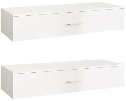 SIRHONA Étagère Murale,Étagère Murale avec Tiroirs 100x38x20cm, Tiroir Suspendu avec Poignée en Métal, Console au Mur, Table de Chevet Flottante, pour Salon, Entrée, Chambre, Blanc, Lot de 2