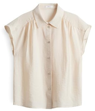 OPUS Damen Kurzarmbluse | Satinbluse FAIRI Loose mit femininen Raffungen Natural Glaze, 38