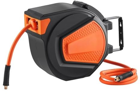 OGHF Retractable Air Hose Reel 3/8 x 50 FT - 300PSI Hybrid Air Compressor Hose with 5FT Lead - Wall/Ceiling Mount - Heavy Duty for Garage, Workshop, Industrial Use