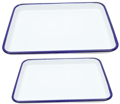 EXHUMKY 2stücke Emaille Backblech Und Hitzebeständiges Rechteckiges Ofenblech Für Küche Antihaftbeschichtete Kuchenform Plätzchenbackblech Backformen