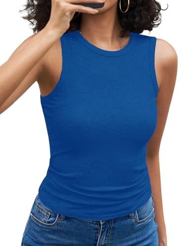 Aottori Top de Tirantes Mujer para Verano Acanalado Elástico Cuello Redondo | Corte Ajustado, Estilo Casual, Estilo Elegante, para Uso Casual, Uso Diario, Fácil de Combinar
