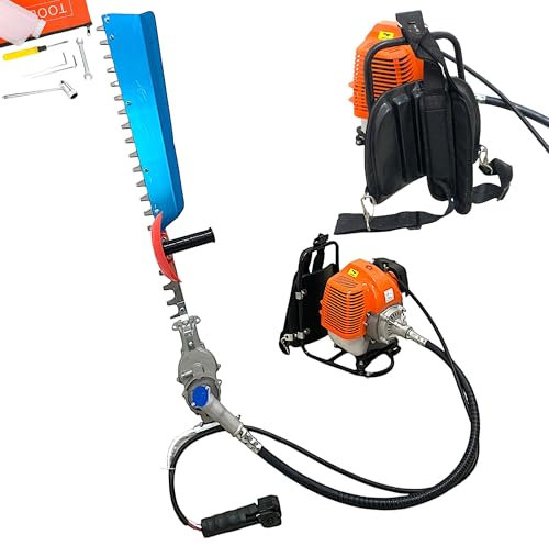 Tagliasiepi a Scoppio con Zaino Spalleggiato Motore 52CC 2 Tempi Potenza 1.82Kw Lama 70cm Dotato di Deflettore per Un taglio più Rapido e Preciso da Giardinaggio per Potare Siepi, Cespugli ed Erba