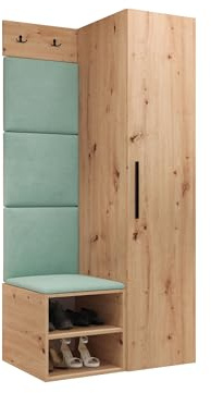 Mirjan24 Garderoben-Set Mapreni III, Schuhschrank + Kleiderhakenbrett + Kleiderschrank Gepolstertes Paneel/Wandpaneel Kleiderhaken Flurgarderobe Wandgarderobe (Artisan Eiche, Manila 11)