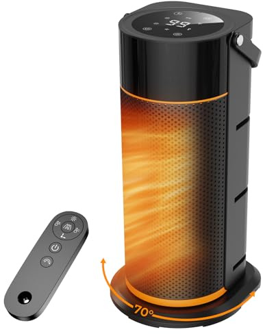 Funtider Heizlüfter Energiesparend - 2000W Leiser Elektrischer PTC Keramik Heizlüfter, 4-Gang heizgeräte, 9H Timer, Fernbedienung, ECO Modus, 70° Oszillation, Überhitzungs & Kippschutz, Schwarz